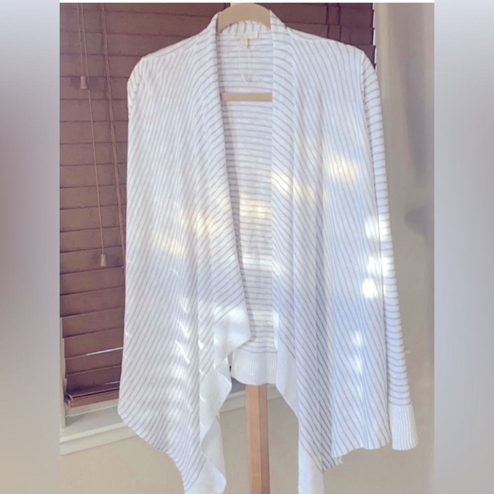 Eileen Fisher Linen gray & white striped open front cardigan S - Picture 4 of 10